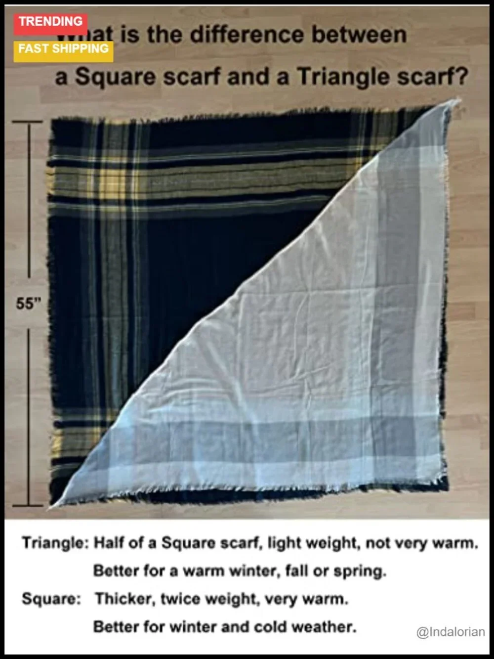 Cashmere-like Acrylic Triangle Scarf Shawl Wrap Lightweight & Warm